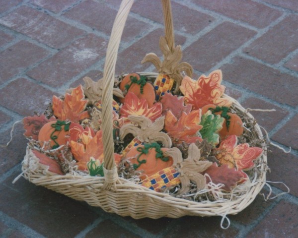 decorated fall leaf cookies basket