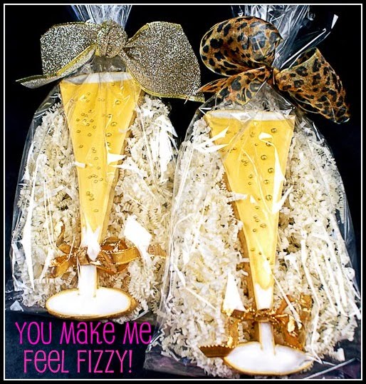 decorated champagne glass cookies