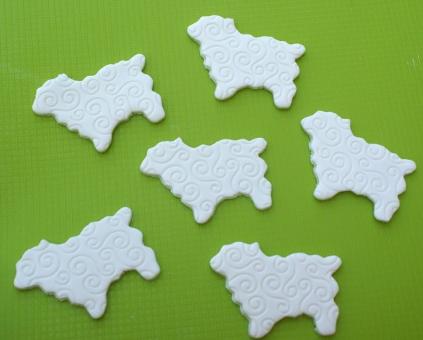 decorated lamb cookies with embossed fondant
