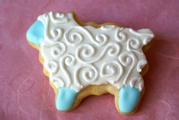 decorated lamb cookies with embossed fondant