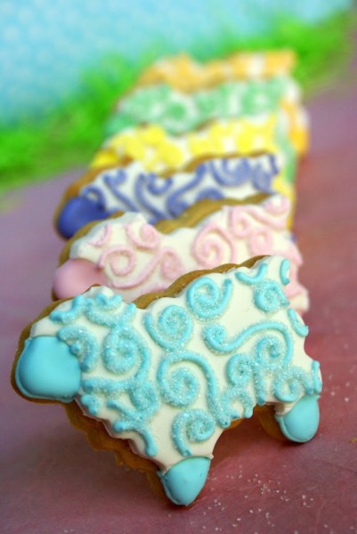 decorated lamb cookies with embossed fondant