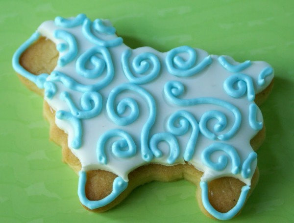 decorated lamb cookies with embossed fondant