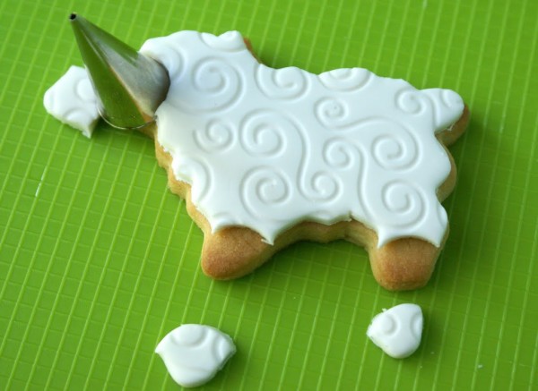 decorated lamb cookies with embossed fondant