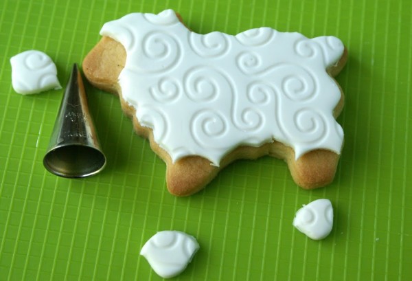 decorated lamb cookies with embossed fondant