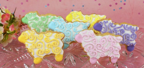 decorated lamb cookies with embossed fondant