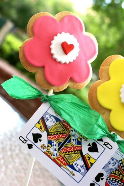 flower cookies on sticks