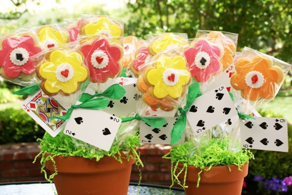 flower cookies on sticks