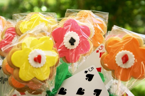 flower cookies on sticks