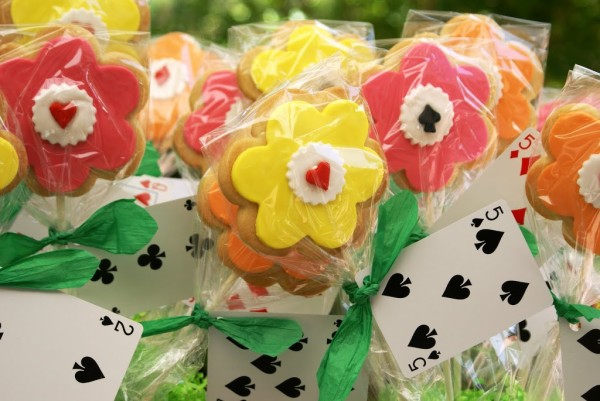 flower cookies on sticks