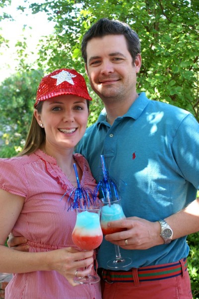 4th of july party with red white blue cocktails       