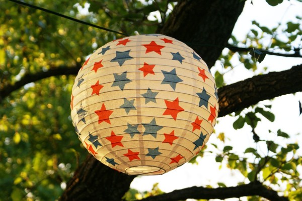 paper lanterns in the trees