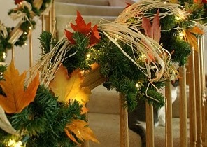 stair bannister holiday decorations for thanksgiving and christmas