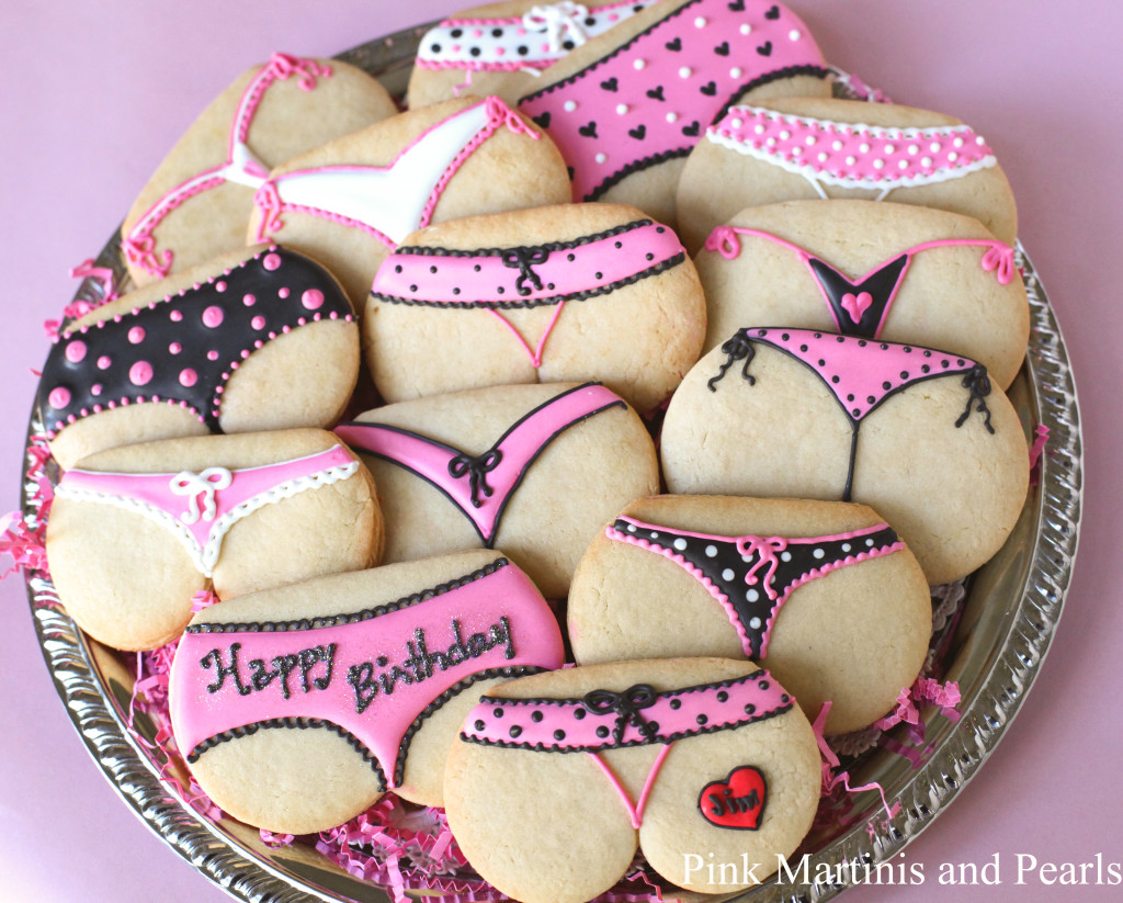 black and pink birthday tushie cookies