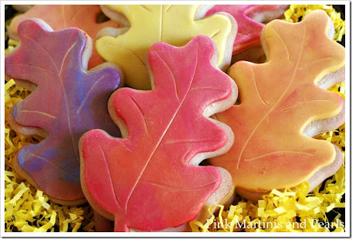 Decorated Fall Leaf Cookies with fondant      