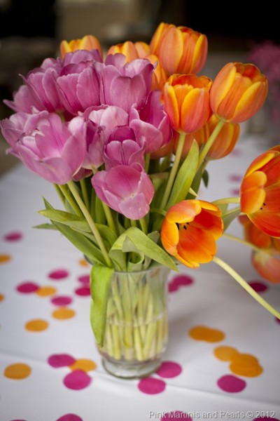 Pink and Ornage Tulips with Tissue Papper Confetti