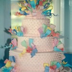 tierd cake with fondant ribbons